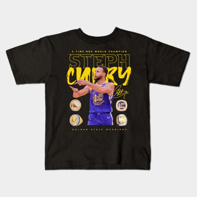 Steph Curry 4 Rings Kids T-Shirt by Juantamad